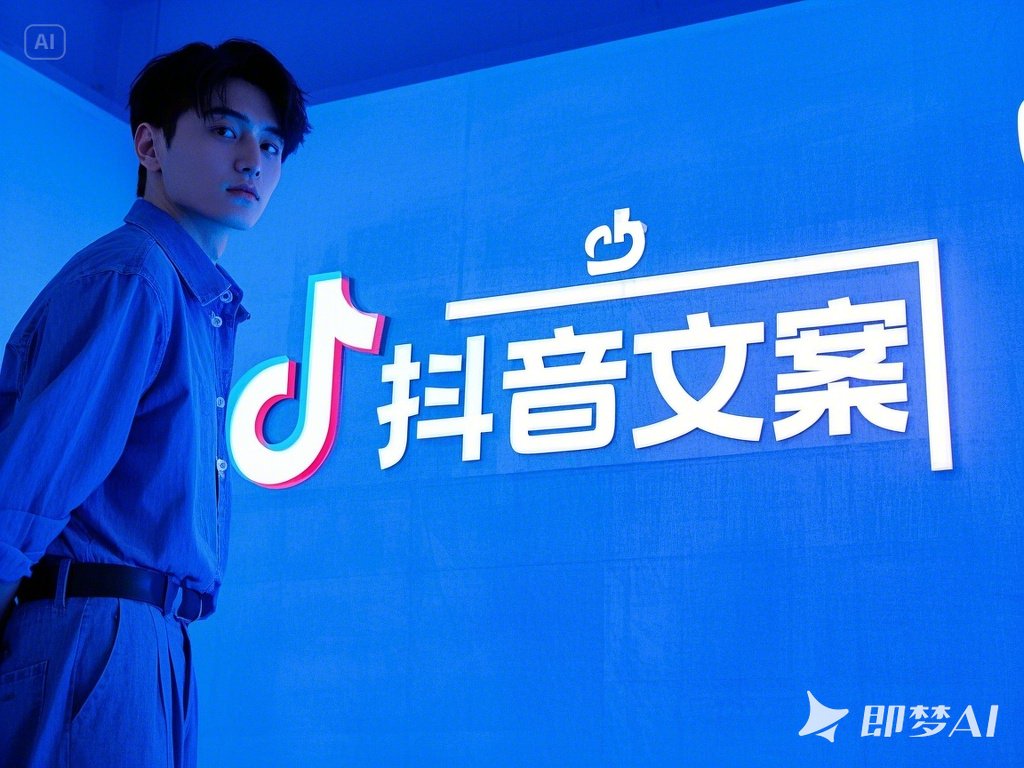 一个疑问的人,写着“抖音文案”旁边有抖音logo 一个疑问的人,写着“抖音文案”旁边有抖音logo