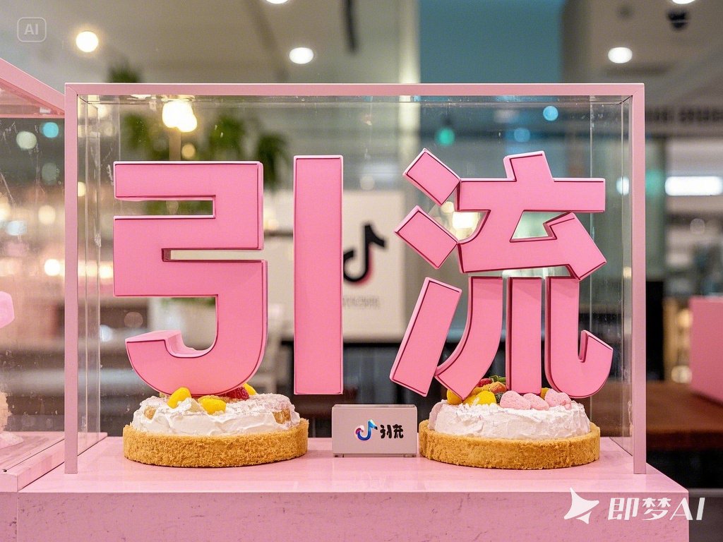 一个蛋糕门店，写着“引流”旁边有抖音logo